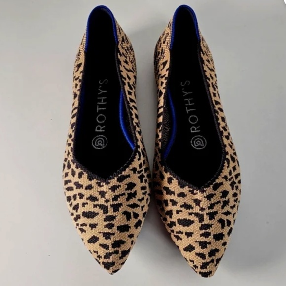 Rothy's Leopard Cheetah Pointed Toe Ballet Flats Size 6.5 (Fits Size 6) - Picture 1 of 5